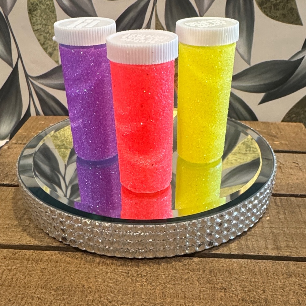 Handmade glittered medicine bottles